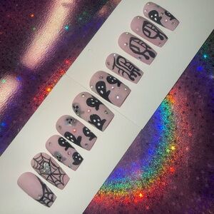 Nude and Black Halloween Nail Set